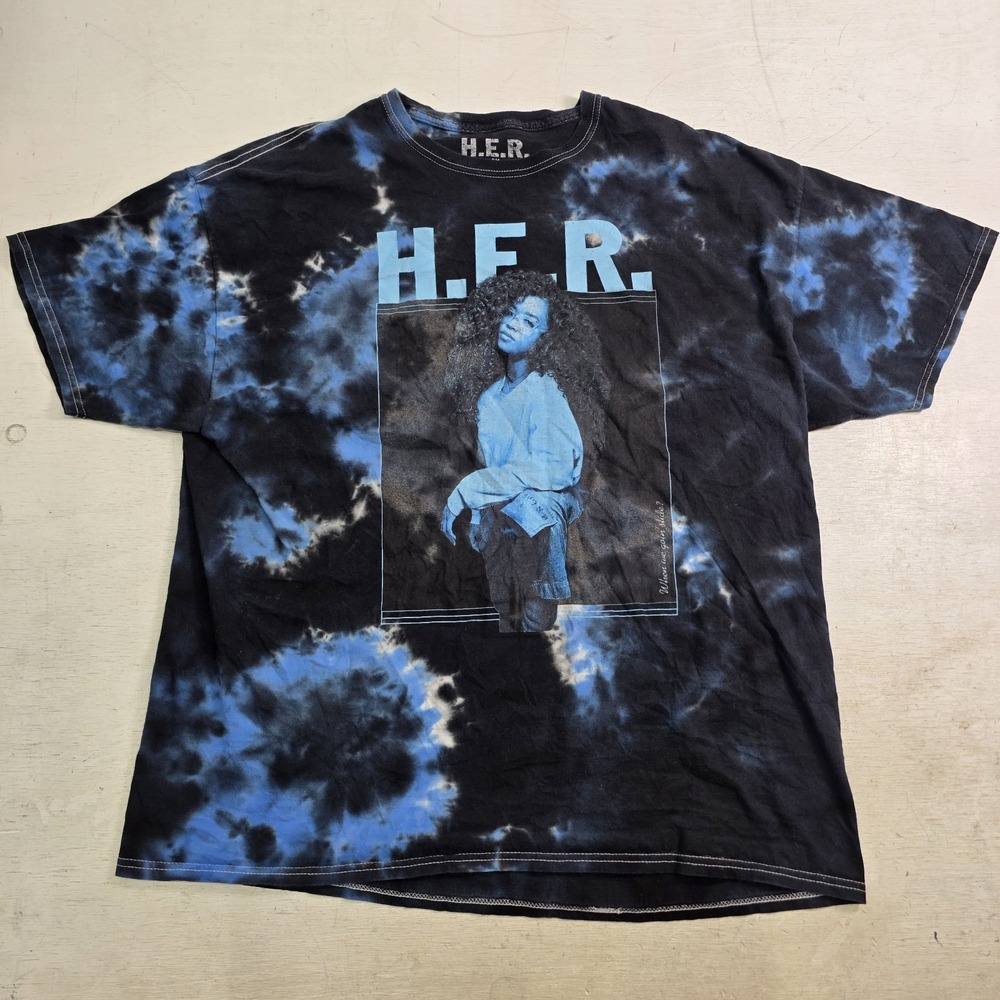 H.E.R. Her Tour T-Shirt 2X When We Gon' Slide Tie Dye Blue Black Concert Tee EUC